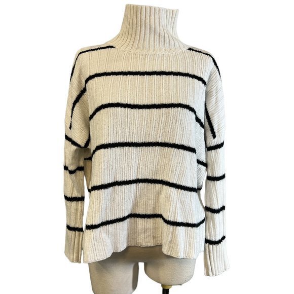 NWOT NORDSTROM Organic Cotton & Merino Wool Turtleneck Sweater in Ivory- Black - Picture 2 of 7